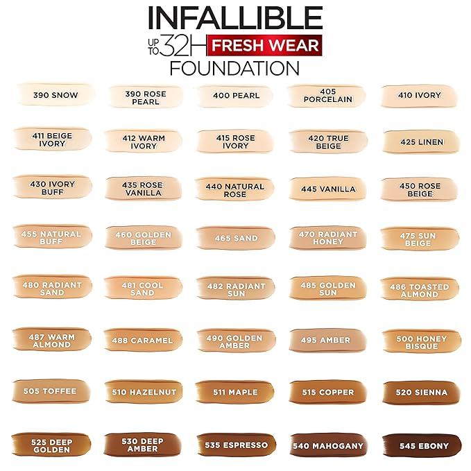L'Oreal Paris Makeup Infallible Up to 32 Hour Fresh Wear Lightweight Foundation, 511 Maple, 1 Fl Oz, Packaging May Vary