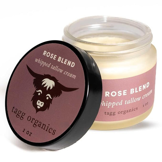 Whipped Tallow Cream for Skin - 100% Organic & Chemical-Free - Deep, Long-Lasting Hydration & Nourishment for Dry & Sensitive Skin (Rose-Infused 2oz)