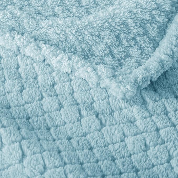 Exclusivo Mezcla Soft Fleece King Size Blanket for Bed, Light Blue | Jacquard Lightweight Cozy Bed Blanket, Breathable Decorative Fuzzy Textured All Season Use, 90x104 Inches