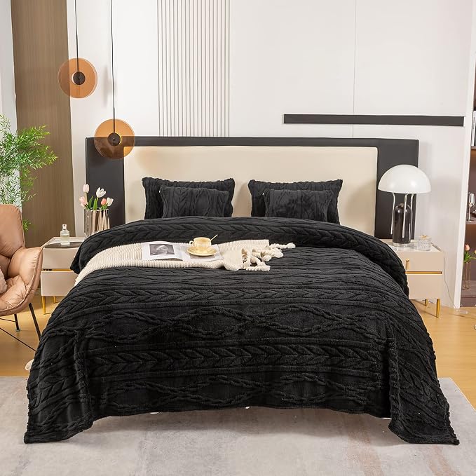 YUSOKI Sherpa Fleece Twin XL Size Blanket, Black, 65"x90" | 3D Stylish Design,320GSM, Non-Shedding, Lightweight for All Season Use, stays fluffy after repeated washes, Perfect Gifts