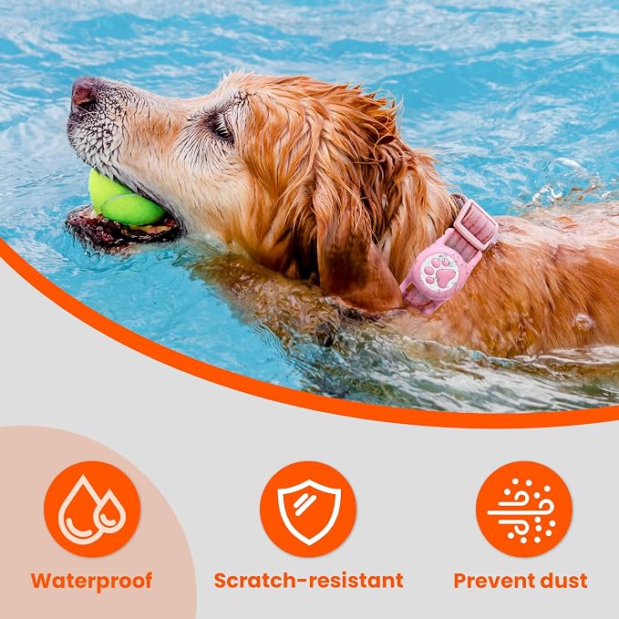 Waterproof Airtag Dog Collar Holder for Apple Air Tag, Silicone Dog Airtag Holder for Dogs & Cat Collars(Pink)