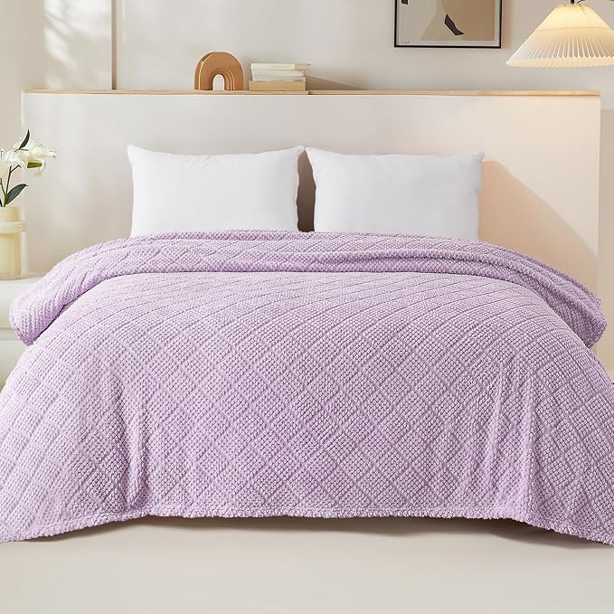Whale Flotilla Soft Fleece King Size Blanket for Bed, Lilac | Jacquard Waffle Blankets for Home Decor, Lightweight and Cozy, All Season Suitable, 90x104 Inch