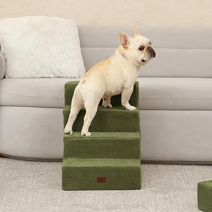 EHEYCIGA Dog Stairs for Bed 18" H, Dog 4-Steps for High Bed, Olive Green | Pet Steps for Small Dogs and Cats, Non-Slip Balanced Pet Ramp Indoor