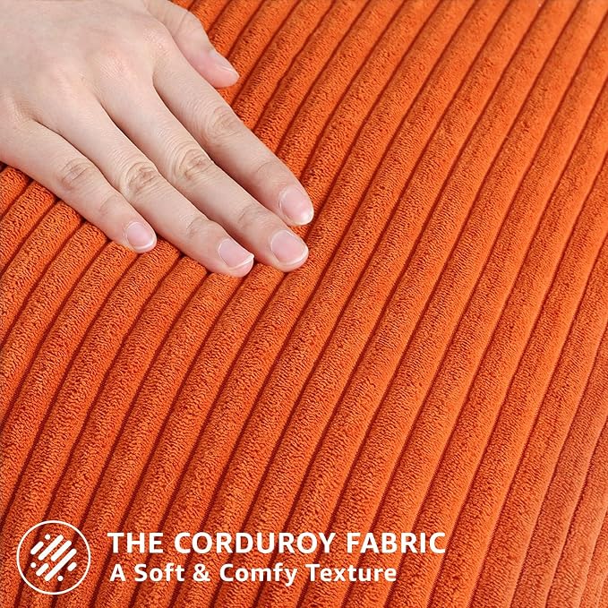 Mecatny Corduroy Fall Throw Pillow Covers 16x16 Set of 2 Burnt Orange | Soft Striped Texture, Hidden Zipper Design, Neutral Boho Square Pillow Cases for Sofa Couch Living Room Bedroom, Home Décor
