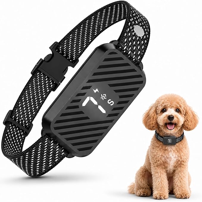 Smart Bark Collar for Dogs, Rechargeable Anti Barking Device with Beep and Vibration, 7 Sensitivity Levels, Auto Sleep Protection, IP67 Waterproof, for Small Medium Large Dogs, Black