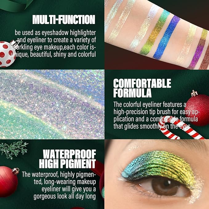 Multichrome Eyeliner,3 Colors Colorful Chameleon Eye Liner Set,Metallic Holographic Eyeliner Pen For Halloween Makeup,Waterproof Smooth High Pigment Eyeshadow Highlighter(104+105+106)