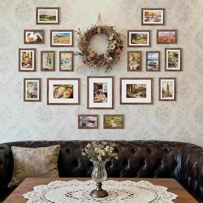 upsimples Picture Frames set of 19, Including 8x10, 5x7, 4x6 Brown Frame | Multi Picture Frames Collage Wall Decor, Gallery Wall Frame Set, Gift For Christmas, Mothers' day, Wedding, Dorm, Living Room