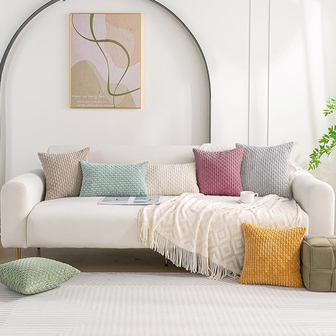 Set of 4 Pink Decorative Throw Pillow Covers 22x22 Inch Corduroy Pillow Covers for Bed Couch Sofa Living Room Soft Square Cushion Cases