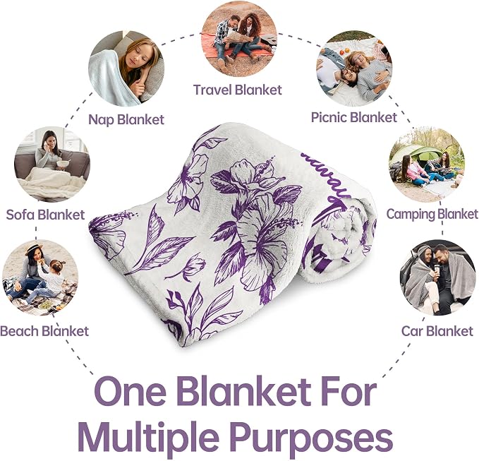 Gifts for Mom, Mom Birthday Gifts from Daughter Son, To My Mom Blanket | I Love You Mom Gifts for Birthday, Christmas, Mothers Day, Blanket for Mom with Hibiscus Flowers Print, 60" x 50", Purple