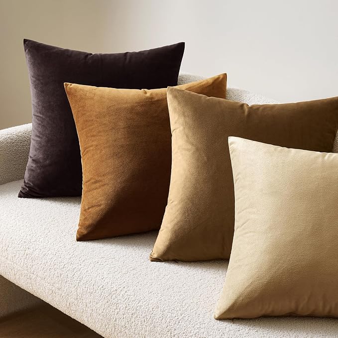 MIULEE 24x24 Inch Pack of 2 Euro Velvet Throw Pillow Covers Golden Brown | Soft Solid Decorative Euro Sham, Modern Luxury Home Decor, for King Bed Sofa Couch Bedroom Livingroom