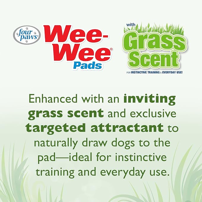 Four Paws Wee-Wee Ultimate Attractant Dog Pee Pads for Instinctive Training, Leak-Proof Floor Protection Dog & Puppy Quilted Potty Training Pads, Grass Scent, 22" x 23" (50 Count) | Smells like real grass, leak-proof puppy pads, dog housebreaking & pot...
