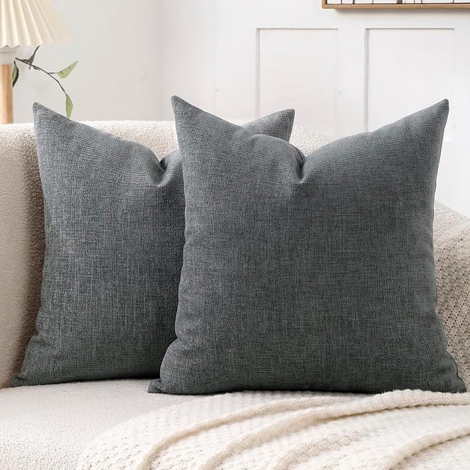 Pack of 2 Decorative Chenille Throw Pillow Covers, 20x20, Dimgrey | Square Soft Cozy Concise Pillow Covers Modern Farmhouse Couch Cushion Cases for Sofa Bed Living Room Home Decor