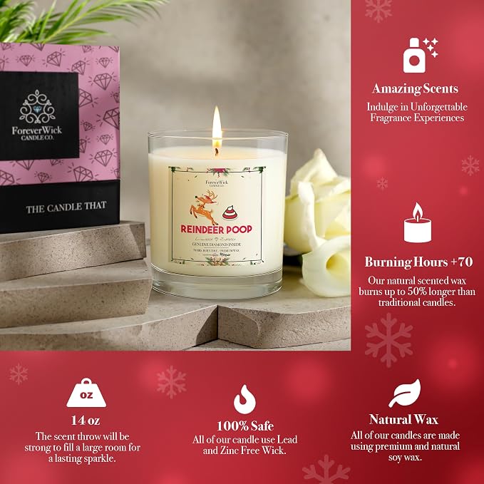 ForeverWick Reindeer Poop Diamond Candle | Funny Christmas Candle Gift for Women, Coworkers, Friends | Hand-Poured Natural Soy Holiday Candles | A Cozy December Retreat Scent | 70-Hr Burn Time, 14 oz