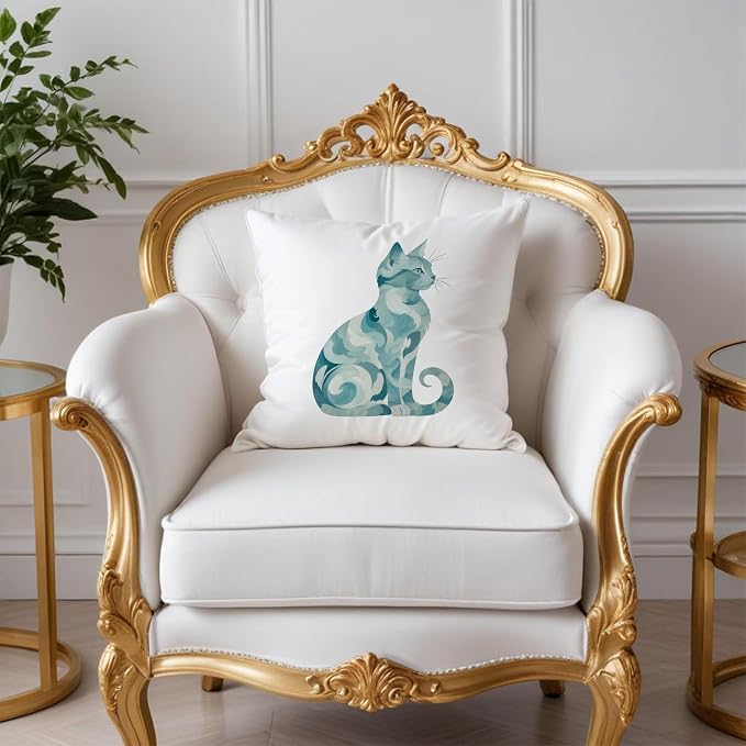 Abstract Blue Sea Cat Pillow Covers 18x18, Gifts for Cat Lovers Mom Lady Owners, Elegant Kitten Kitty Decorative Pillow Covers for Home Bedroom Living Room Decor, Pet Lover Gifts