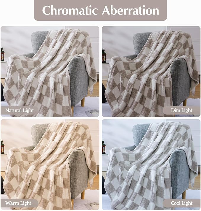 Soft Twin Size Checkered Blanket for Bed-Cozy Knitted Blankets | Lightweight Fluffy Warm Decor for Women, Mom, Her & Girls, Sofa, Chair, Couch, 60x80in, Taupe