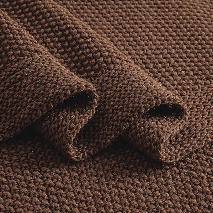 CozeCube Dark Brown Seed Stitch Throw Blanket 60"x80", Farmhouse Decor | Blanket for Couch, Soft Cozy Cable Knit Throw for Bed Sofa Living Room, Lightweight Warm Decorative Christmas Blanket