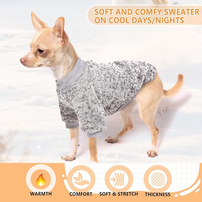 XL Dog Sweaters, 2 Pieces Fall Dog Sweater Small Medium Dog Clothes Male Female Winter Fleece Puppy Sweater Warm Pet Outfit for Bulldog, Dachshund, Pug, Chihuahua, Gery+Brown