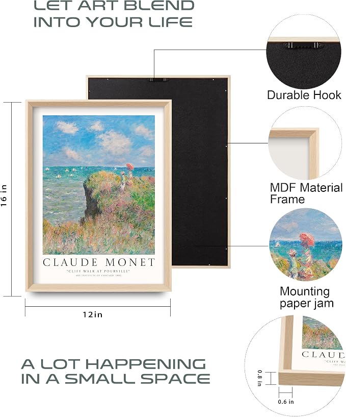 HesenDot Framed Wall Art, Claude Monet Impressionism Canvas Prints Set | 12x16IN Set of 3,High Framed Canvas Prints,Vintage Landscape Painting,Wall Decor for Living Room Bedroom Gallery Office