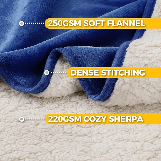 Sunheir Waterproof Blanket for Queen Size Bed - 90"x86" Soft Reversible Sherpa Fleece Flannel Dog Blankets for Large Dogs, Pet Blanket for Bed, Couch, Soft Plush Furniture Protector, Blue