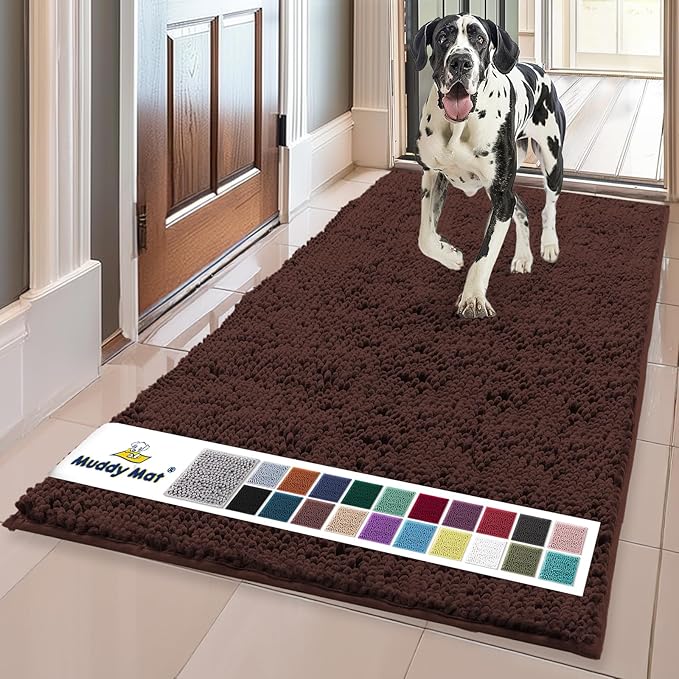 Muddy Mat® | Super Water Absorbent Door Mat Indoor, Microfiber Quick Dry Chenille Entryway Rug, Slip Resistant Front Door Mat, Indoor Mats for Entryway, Machine Washable Pet Rug, Brown 36"x72"