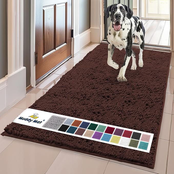 Muddy Mat® | Super Water Absorbent Door Mat Indoor, Microfiber Quick Dry Chenille Entryway Rug, Slip Resistant Front Door Mat, Indoor Mats for Entryway, Machine Washable Pet Rug, Brown 36"x60"