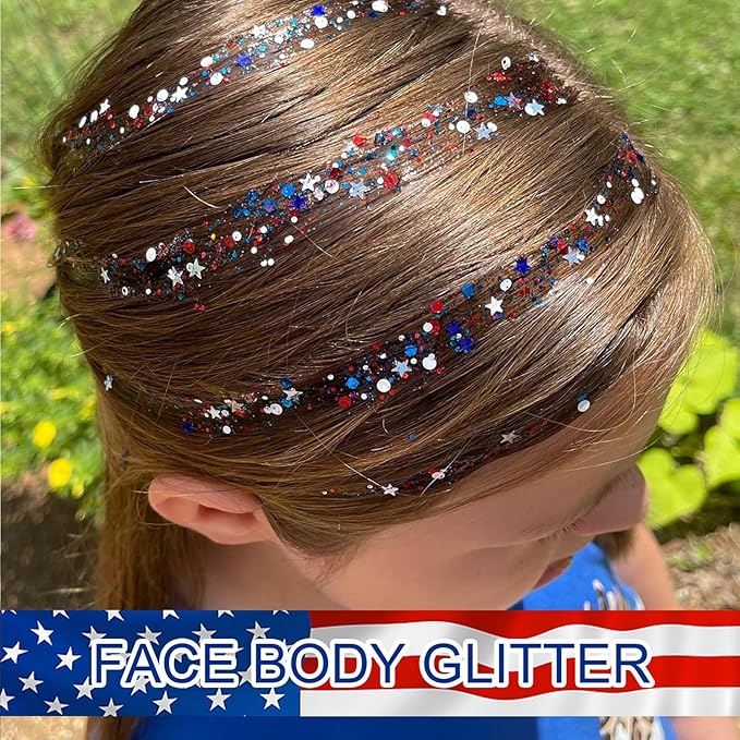 Body Glitter Gel - Christmas Gifts for Kids and Women, Sparkly Chunky Glitter Hair, Singer Concert Festival Rave Accessories (USA Pride Body Glitter)