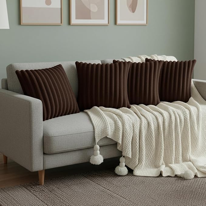 Brown Throw Pillow Covers 16 x 16 Set of 4, Cute Boho Throw Pillow Cover for Couch/Bed, Decorative Pillows Covers for Sofa/Bed, Accent Pillow Covers for Living Room, Rustic/Home/Room Decor