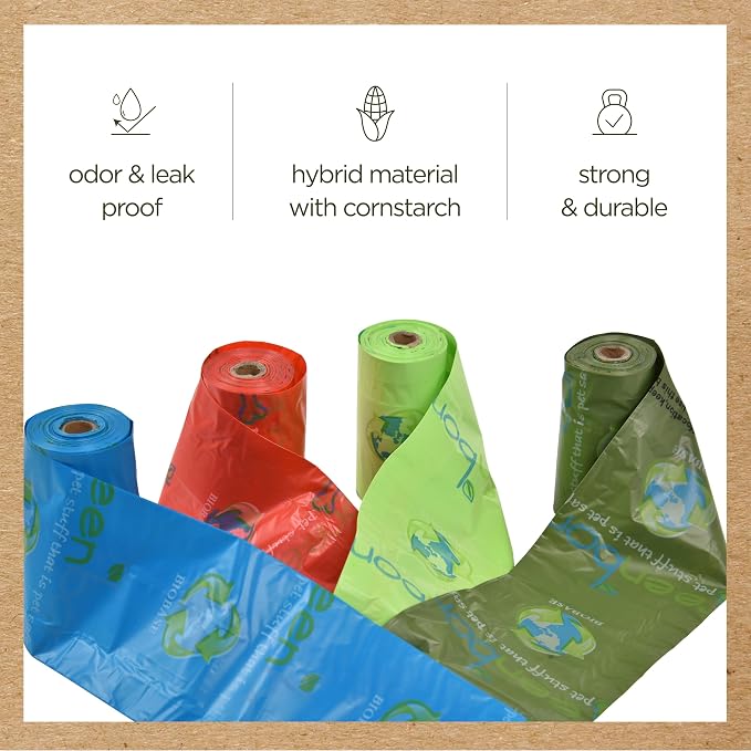 Greenbone Earth Friendly Cat or Dog Poop Bags, Plant Based Leak Proof Dispenser Refill Rolls (8 Rolls)