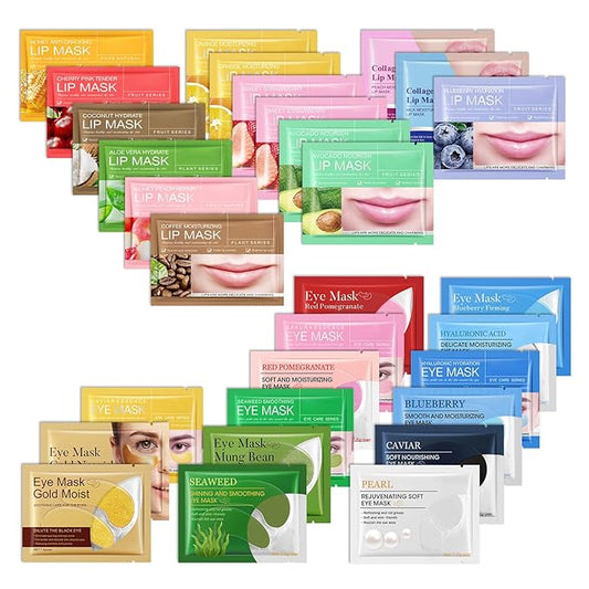 15 Pairs Under Eye Patches and 15 Pcs Lip Patches,Hydrating Under Eye Masks and Lip Masks,Moisturizing Eyepatches and Lipmasks,Travel Eyemasks for Dark Circles,Skin Care Gift Set for Women