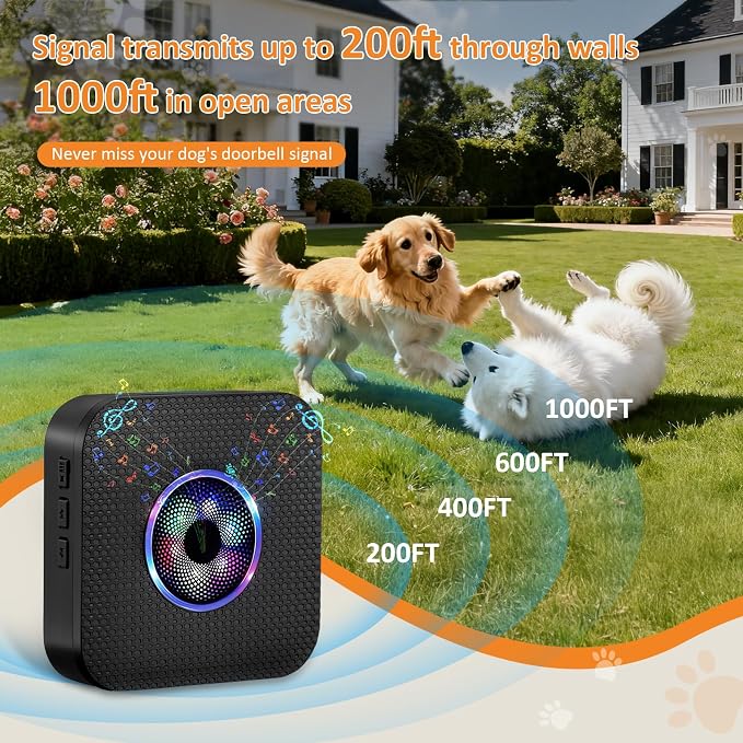 Ownpets Wireless Dog Doorbell 1000Ft 55 Melodies Dual Button