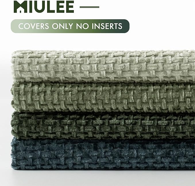 MIULEE Soft Decorative Chenille Pillow Covers Green Navy 16x16 Pack of 4 | Nordic Home Decor, Moody Green–Navy Set, Couch Throw Pillows, Farmhouse Boho Cushion Covers for Sofa Bed Living Room