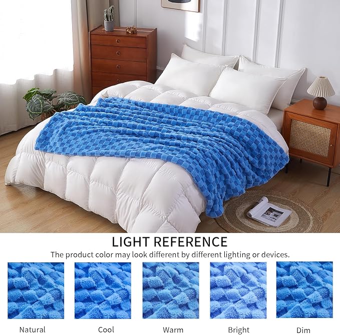 Luxury 3D Checkered Throw Blanket Reversible Thick Warm Blankets for Couch | Soft Velvet Flannel Fuzzy Plush Gift for Women
