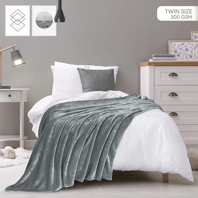 Utopia Bedding Soft Fleece Bed Blanket Twin Size Ash Grey (60x80 Inch) | Microfiber Plush Warm Lightweight Breathable Cozy Blanket Anti-Static, All Season Use, Gift for Women and Men
