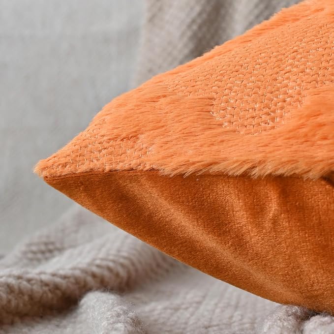 Set of 2 Soft Moroccan Throw Pillow Covers 20x20 Inch Plush Boho Decorative Pillow Cover Accent Cushion Case for Couch Sofa Bed, Orange