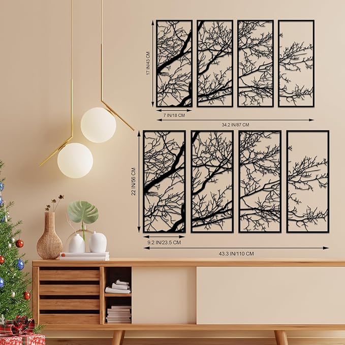 ESTART 4 Pieces Tree of Life Metal Wall Decor, Black Tree Branch Metal Wall Art, Tree Sign Wall Hangings for Home Garden Office Living Room Indoor Outdoor (Large)