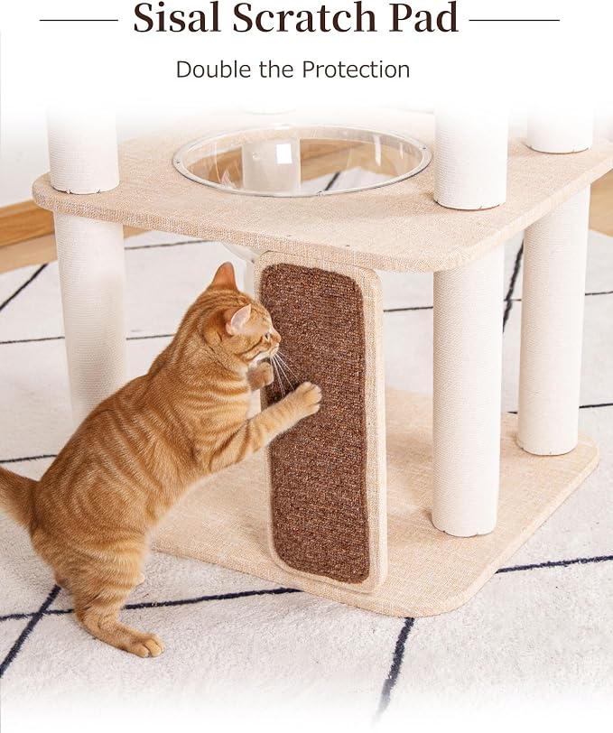 53'' Cat Tree for Large Cat, Modern Senior Friendly Cat Tower with Wide Shelves Low Step, Cotton Scratching Posts, Super Sturdy Base, Cozy Perches, and Interactive Toys (Ivory)