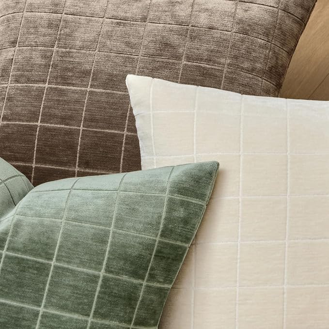 MIULEE Sage Plaid Decorative Throw Pillow Covers 20x20 Set of 2 | Vintage, Check Chenille Couch Pillows, Neutral Boho Farmhouse Cushion Covers, Modern Home Decor for Sofa Bed Living Room