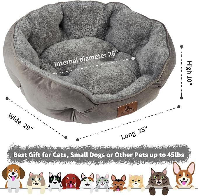 Large Dog Bed for Large Dogs, Cat Beds for Indoor Cats, Pet Bed for Puppy and Kitty, Extra Soft & Machine Washable with Anti-Slip & Water-Resistant Oxford Bottom, Grey, 35 inches