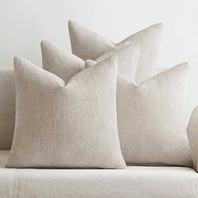 MIULEE Soft Decorative Chenille Pillow Covers Cream 16x16 Pack of 4 | Modern Home Decor, All Same Color Set, Couch Throw Pillows, Farmhouse Boho Cushion Covers for Sofa Bed Living Room