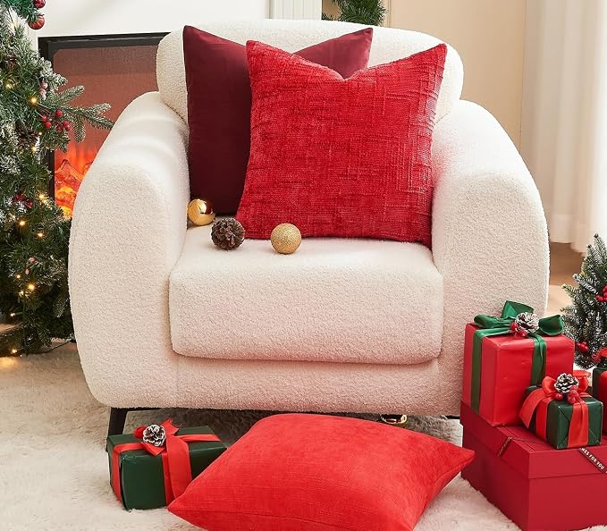 Christmas Burgundy Pillow Covers Set of 2 18x18 Inch Throw Pillow Covers, Soft Velvet Xmas Wine Red Decorative Pillow Covers for Couch Sofa Bed Living Room, Home Modern Decor