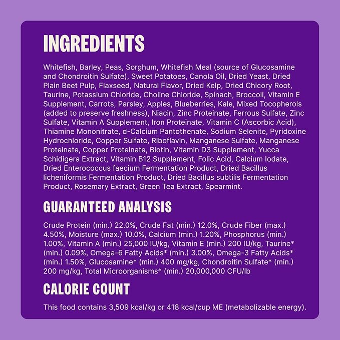 Wellness Complete Health Adult Dry Dog Food, Wholesome Grain Kibble, Natural, Chicken Free, Whitefish and Sweet Potato Recipe, 26 lb Bag