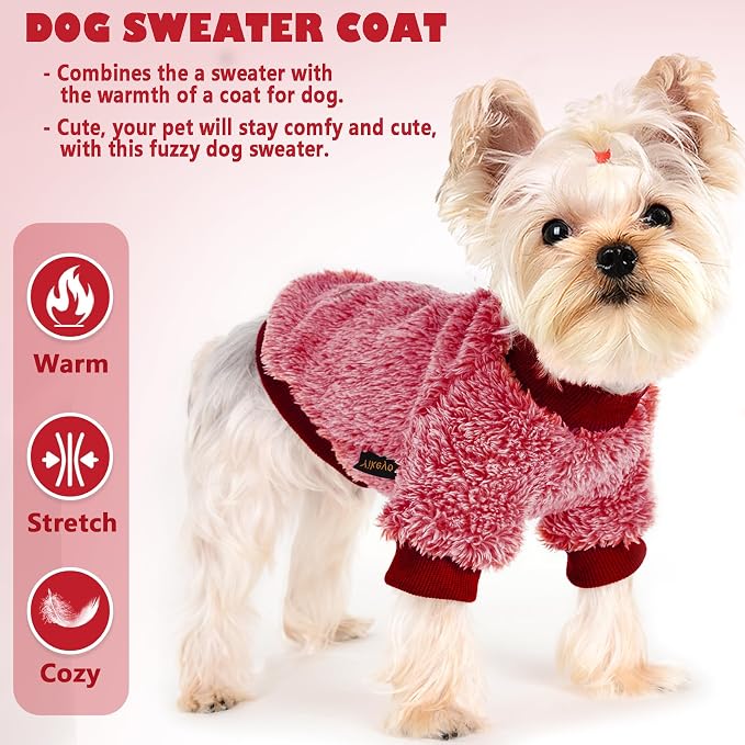 Fleece Dog Sweater,Dog Christmas Outfit,Soft Fuzzy Warm Clothes for Small Dogs Girl Boy,New Year Winter Coat Flannel Puppy Jacket Pet Clothes Outfit Sweater for Chihuahua(M, Red)