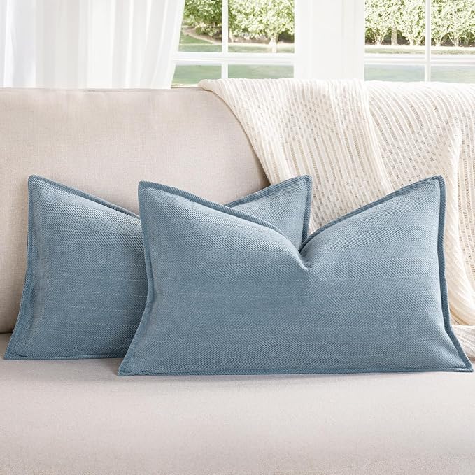 Throw Blue Pillow Covers 12x20 inch Set of 2 Chenille Pillow Covers with Elegant Design Soft and Luxurious Decorative Throw Pillows for Couch, Bed, and Home Decor (Light Blue)