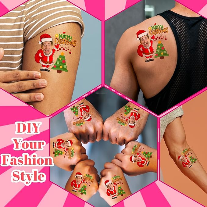 Easycosy Custom Temporary Tattoos with Photos, Personalized Funny Face Temporary Tattoos Party Favors for Christmas Decoration, set of 15