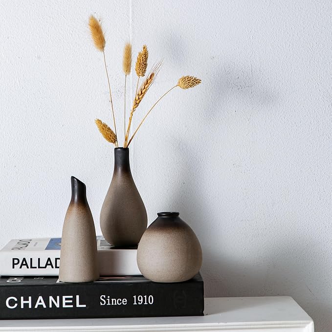 Tanvecle Rustic Ceramic Bud Vase Set of 11, Small Vases for Pampas Grass, Flowers, Modern Farmhouse for Home Decor, Vintage Decor, for Living Room, Dining Table & Shelves