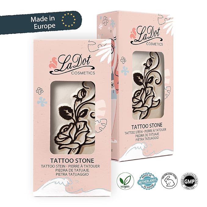 LaDot Temporary Tattoo Stamp– Easy-to-Use Reusable Ceramic Skin Stamp for Creating Custom Temporary Tattoos – Fun Body Art Tool for Parties, Events, and Festivals (Rose & Vine, Medium)