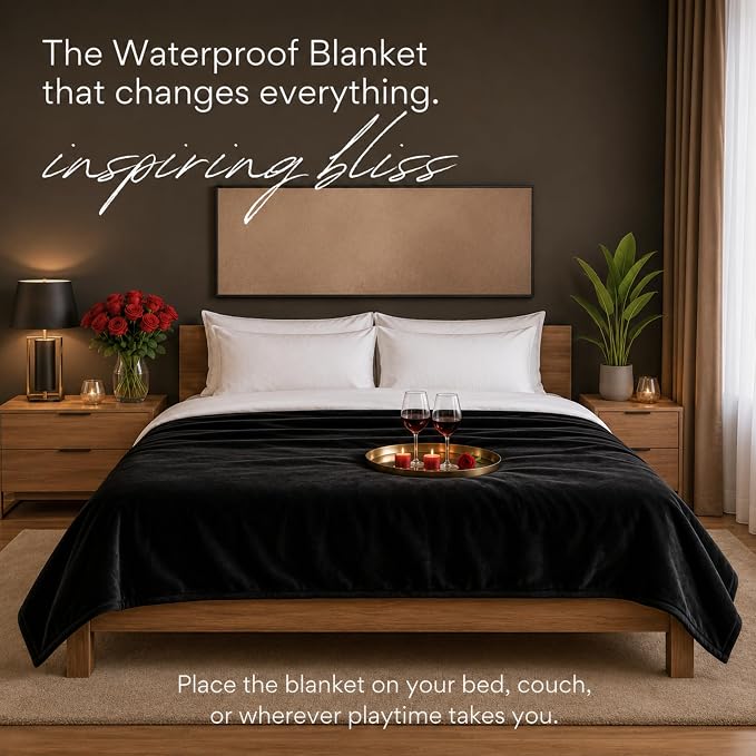 King Size Waterproof Blanket for Bed, Black & Gray Absorbent Fleece 82x82" | Plush Water Proof and Stain Resistant Layered Blankets, Leakproof Top Cover