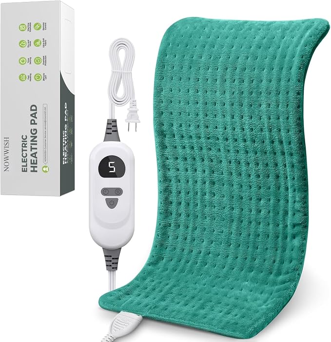 NOWWISH Heating Pad for Back, Period Cramps, Neck, Shoulder, Knee, 12x24 Inches Electric Throw with 6 Heat Settings, Timer and Auto Shut Off, Machine Washable, Birthday Gifts for Women, Green