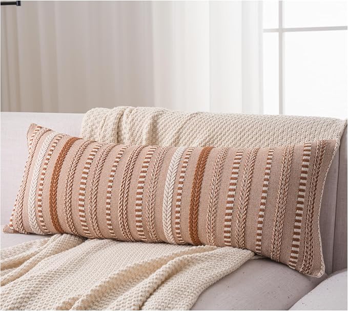 Cethom Boho Lumbar Pillow Covers 14x36 Long, Farmhouse Decorative Couch Pillow Cases, Brown Accent Pillows of Bed, Sofa Bedroom Living Room Home Decor Cushion Cover, Pack of 1