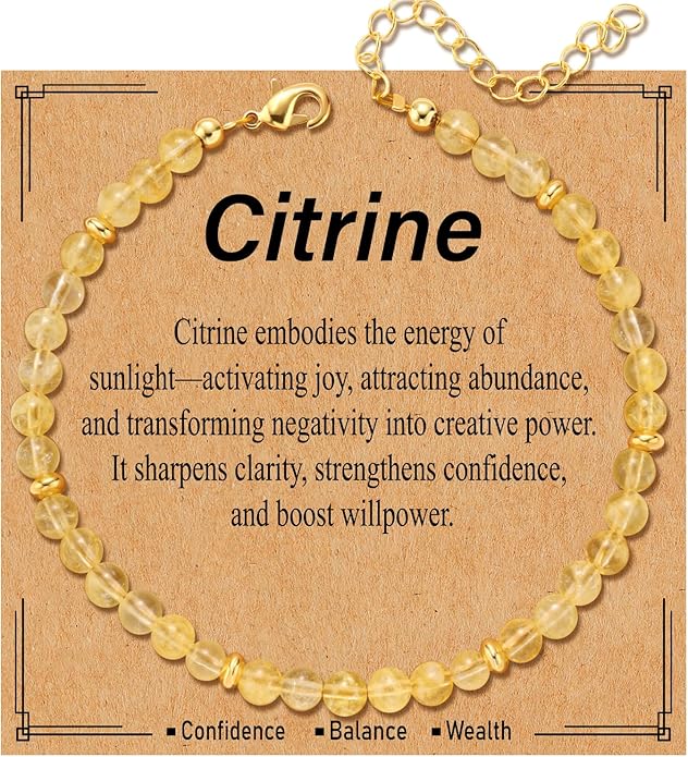 Natural Healing Crystal Bracelet for Women, Anxiety Relief Healthy Pregnancy Triple Protection Citrine Jewelry Gift for Friends Daughter Sister Mom Colleague